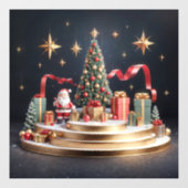 Autocollant Pour Fenêtre 3D Christmas podium with Santa and Christmas tree (Feuille)