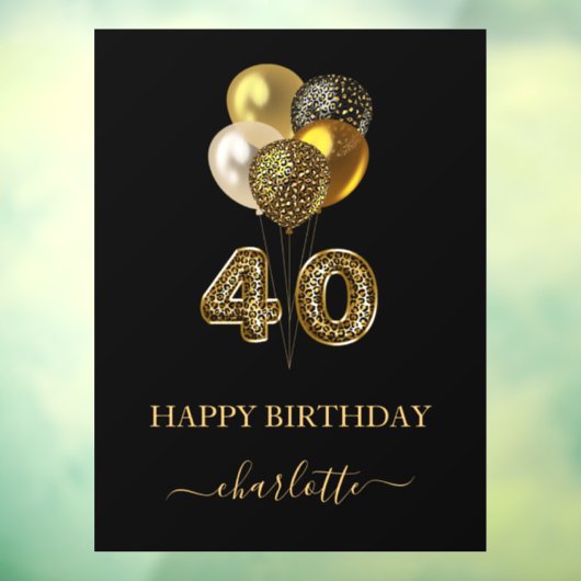 Autocollant Pour Fenêtre 40e anniversaire noir or léopard nom script (Feuille 3)