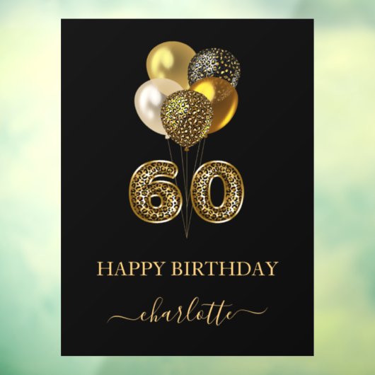 Autocollant Pour Fenêtre 60e anniversaire noir or léopard nom script (Feuille 3)