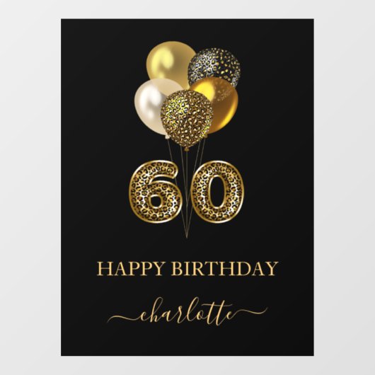 Autocollant Pour Fenêtre 60e anniversaire noir or léopard nom script (Feuille)
