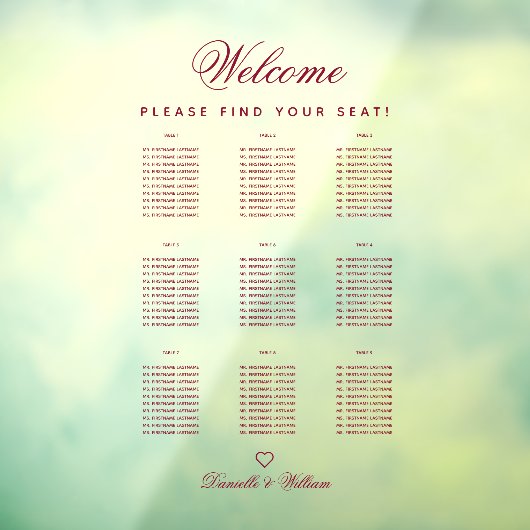 Autocollant Pour Fenêtre 9 Tableau Tableau Transparent Mariage Bourgogne Ta (Feuille 3)