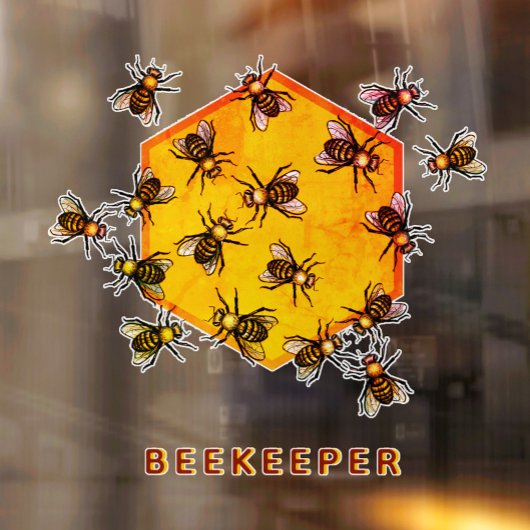 Autocollant Pour Fenêtre Abeilles de miel avec dessin d'hexagone jaune oran