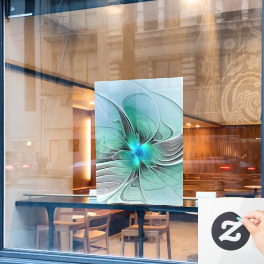 Autocollant Pour Fenêtre Abstrait De Bleu, Art Fractal Moderne (Fenêtre de café)