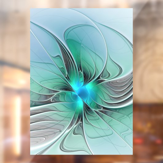 Autocollant Pour Fenêtre Abstrait De Bleu, Art Fractal Moderne (Feuille 2)