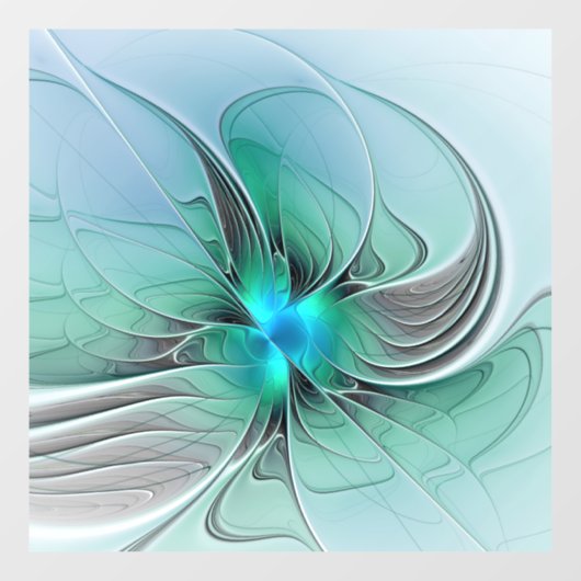 Autocollant Pour Fenêtre Abstrait De Bleu, Art Fractal Moderne (Feuille)