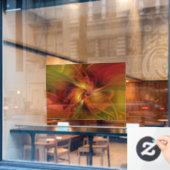 Autocollant Pour Fenêtre Abstrait Rouge Orange Brown Vert Fractal Art Flowe (Fenêtre de café)