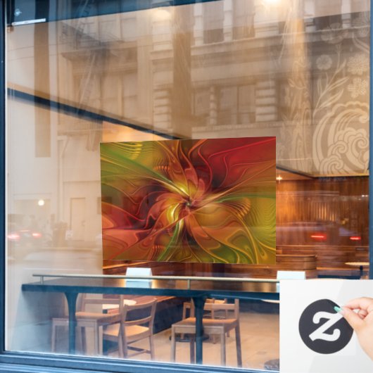 Autocollant Pour Fenêtre Abstrait Rouge Orange Brown Vert Fractal Art Flowe (Fenêtre de café)