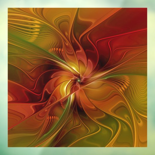 Autocollant Pour Fenêtre Abstrait Rouge Orange Brown Vert Fractal Art Flowe (Feuille 3)
