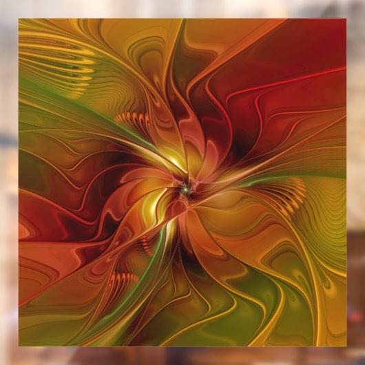 Autocollant Pour Fenêtre Abstrait Rouge Orange Brown Vert Fractal Art Flowe (Feuille 2)