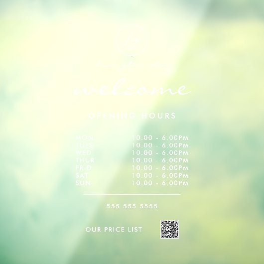 Autocollant Pour Fenêtre Accueil blanc Heures d'ouverture Logo Code QR (Feuille 3)
