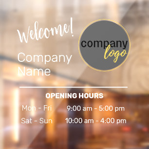 AUTOCOLLANT POUR FENÊTRE ACCUEIL CONVIVIAL MAGASIN HORAIRES TEXTE BLANC LOG