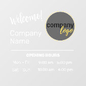 AUTOCOLLANT POUR FENÊTRE ACCUEIL CONVIVIAL MAGASIN HORAIRES TEXTE BLANC LOG (Feuille)
