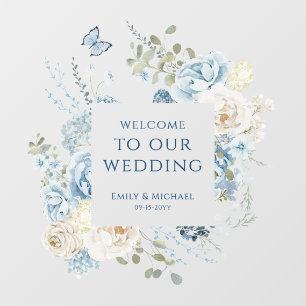 Autocollant Pour Fenêtre Accueil de mariage floral bleu poussiéreux romanti