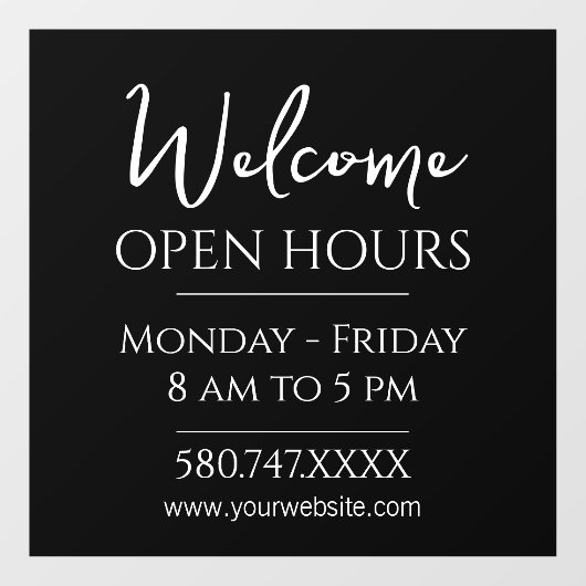 Autocollant Pour Fenêtre Accueil d'entreprise et heures d'ouverture (Feuille)