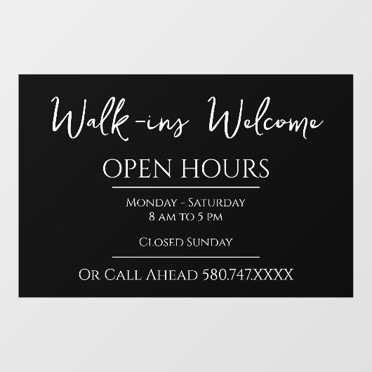 Autocollant Pour Fenêtre Accueil et heures d'ouverture des visites d'affair (Feuille)