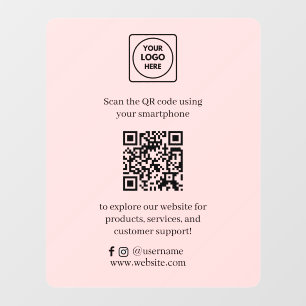 Autocollant Pour Fenêtre Affichage QR Rose Pâle Personnalisé Présentoir F