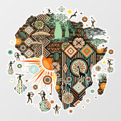 Autocollant Pour Fenêtre Africa Map Decorative Tribal Elements Pattern (Feuille)