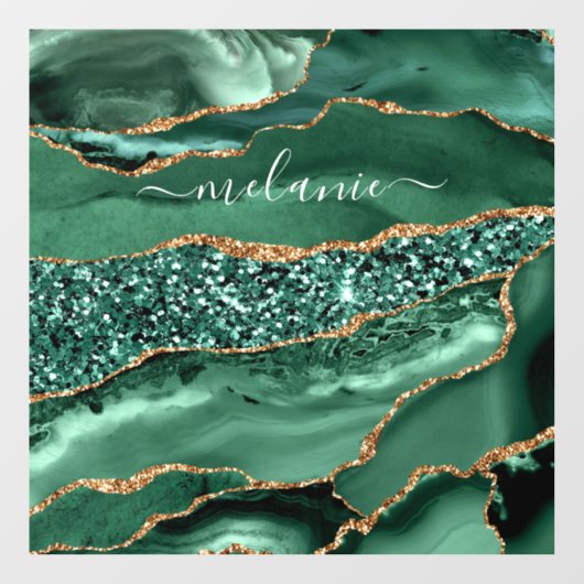 Autocollant Pour Fenêtre Agate Green Gold Parties scintillant Geode Marbre (Feuille)