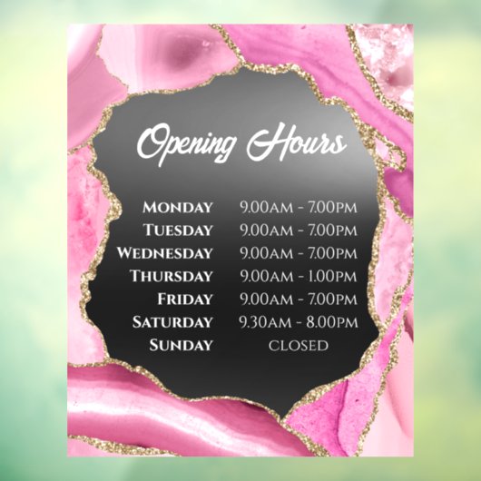 Autocollant Pour Fenêtre Agate rose Huile noire Heures d'ouverture Clôture  (Feuille 3)