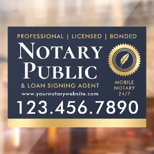 Autocollant Pour Fenêtre Agent de signature de prêt de notaire public Bleu
