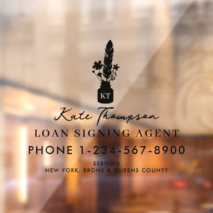 Autocollant Pour Fenêtre Agent de signature notarial Logo Plume Botanique