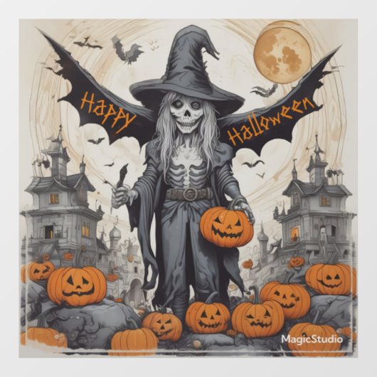 Autocollant Pour Fenêtre AI Skeleton ailé Halloween Fenêtre Cling Decal (Feuille)