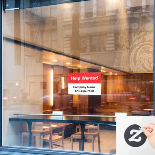 Autocollant Pour Fenêtre Aide recherchée Nom de l'entreprise en rouge et bl (Fenêtre de café)