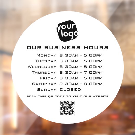 Autocollant Pour Fenêtre Ajoutez votre logo Texte Code QR Heures d'ouvertur (Feuille 2)