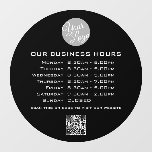 Autocollant Pour Fenêtre Ajoutez votre texte de logo Code QR Heures d'ouver (Feuille)