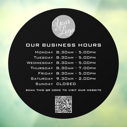 Autocollant Pour Fenêtre Ajoutez votre texte de logo Code QR Heures d'ouver (Feuille 3)