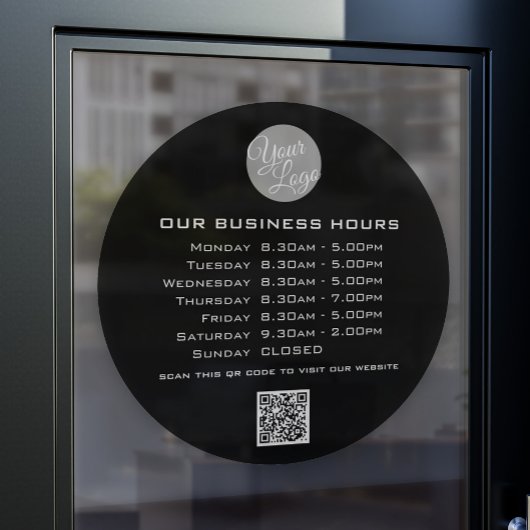Autocollant Pour Fenêtre Ajoutez votre texte de logo Code QR Heures d'ouver