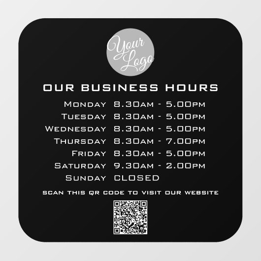 Autocollant Pour Fenêtre Ajoutez votre texte de logo Code QR Heures d'ouver (Feuille)