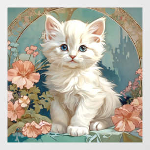 Autocollant Pour Fenêtre Alphonse Mucha Style Chat blanc