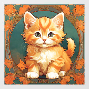 Autocollant Pour Fenêtre Alphonse Mucha Style Chat orange