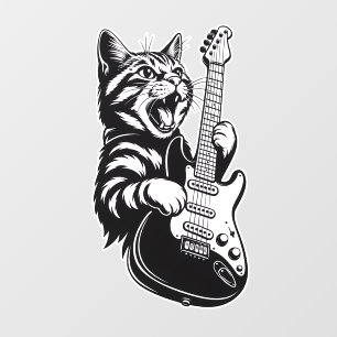 Autocollant Pour Fenêtre Amour de musique cool Chat rock jouant de la gui