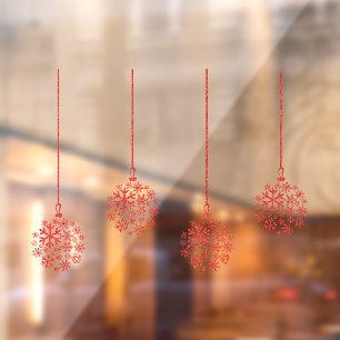 Autocollant Pour Fenêtre Ampoules de flocon de neige rouge_ pack de 4 clin