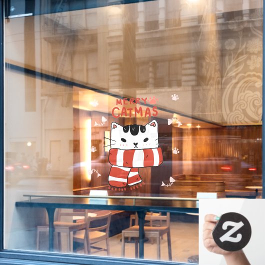 Autocollant Pour Fenêtre Amusant Joyeux Noël Fantaisie saison Chat (Fenêtre de café)