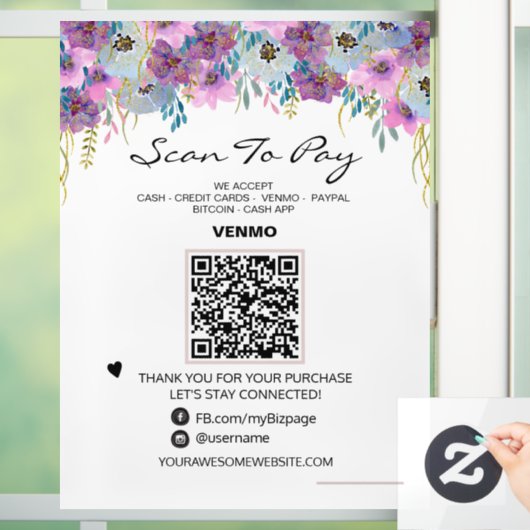 Autocollant Pour Fenêtre *~* Analyser pour PAYER le code QR Paiement FLORAL (Maison)