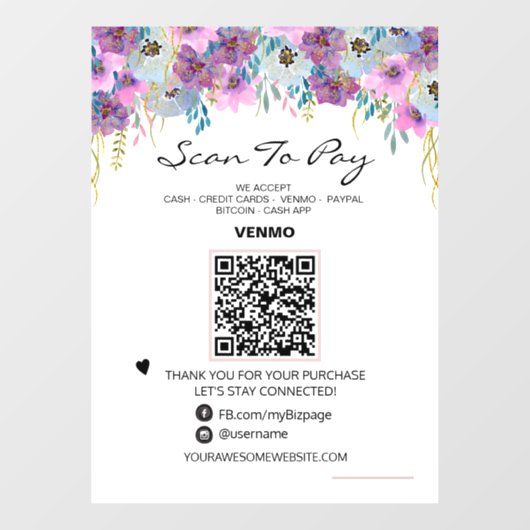 Autocollant Pour Fenêtre *~* Analyser pour PAYER le code QR Paiement FLORAL (Feuille)