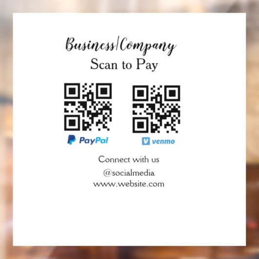 Autocollant Pour Fenêtre Analyser pour payer q r code paypal venmo ajouter  (Feuille 2)