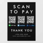 Autocollant Pour Fenêtre Analyser pour payer Venmo Cash App Paypal Multi QR (Feuille)