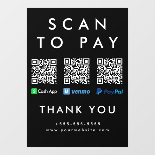 Autocollant Pour Fenêtre Analyser pour payer Venmo Cash App Paypal Multi QR (Feuille)