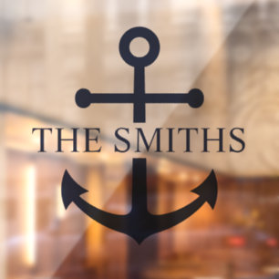 Autocollant Pour Fenêtre Ancre bleue marine Nom de famille personnalisé