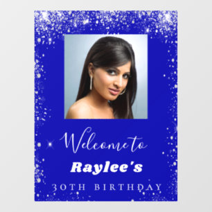 Autocollant Pour Fenêtre Anniversaire royal bleu argent parties scintillant
