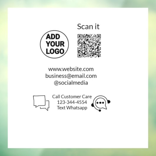 Autocollant Pour Fenêtre Appeler le texte du service client WhatsApp Code Q (Feuille 3)