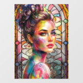 Autocollant Pour Fenêtre Aquarelle 3D Visage dame élégante avec éclaboussur (Feuille)
