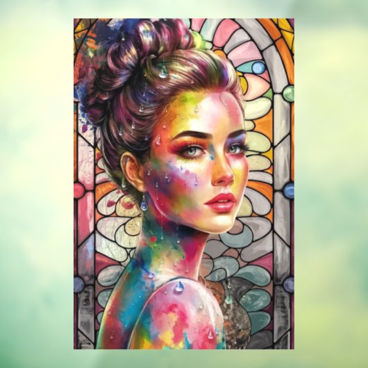 Autocollant Pour Fenêtre Aquarelle 3D Visage dame élégante avec éclaboussur (Feuille 3)