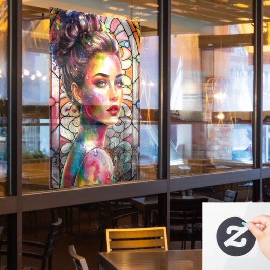 Autocollant Pour Fenêtre Aquarelle 3D Visage dame élégante avec éclaboussur (Fenêtre du restaurant)