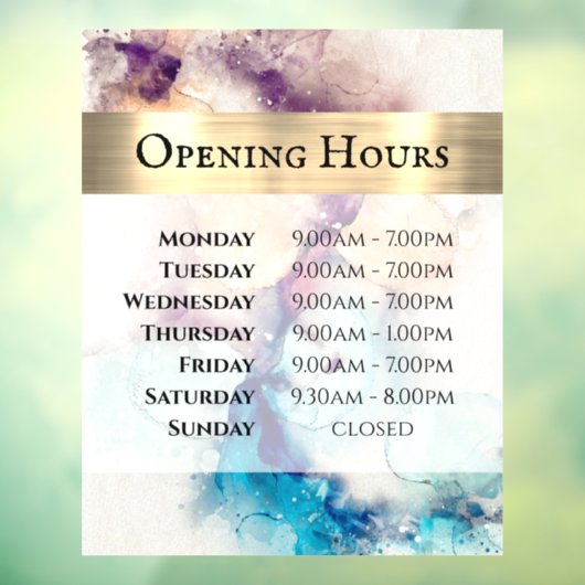 Autocollant Pour Fenêtre Aquarelle bleu violet Heures d'ouverture Clôture d (Feuille 3)