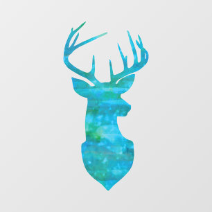Autocollant Pour Fenêtre Aquarelle bleue Cerf Silhouette